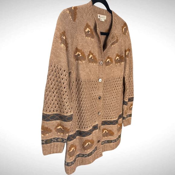 Qiviuk Nando Hand Knit Musk Ox Cardigan Sweater‎ Sz Large Brown Wool Grandpacore - Picture 3 of 13